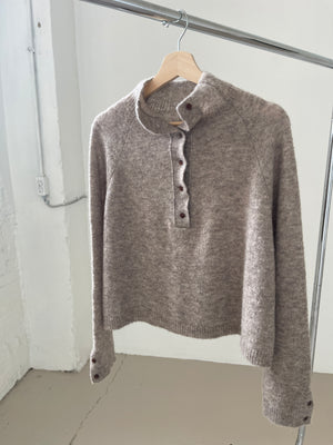 baby alpaca polo sweater in taupe.
