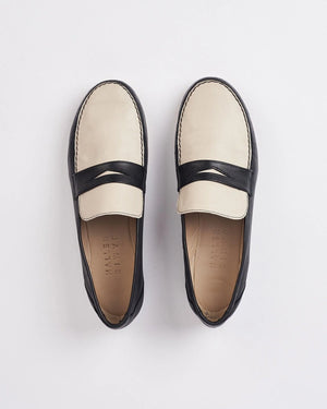 the two tone penny loafer in black & bone.