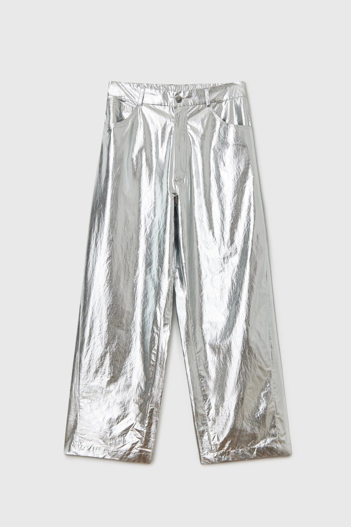 Cotton & Silk Pants in Silver