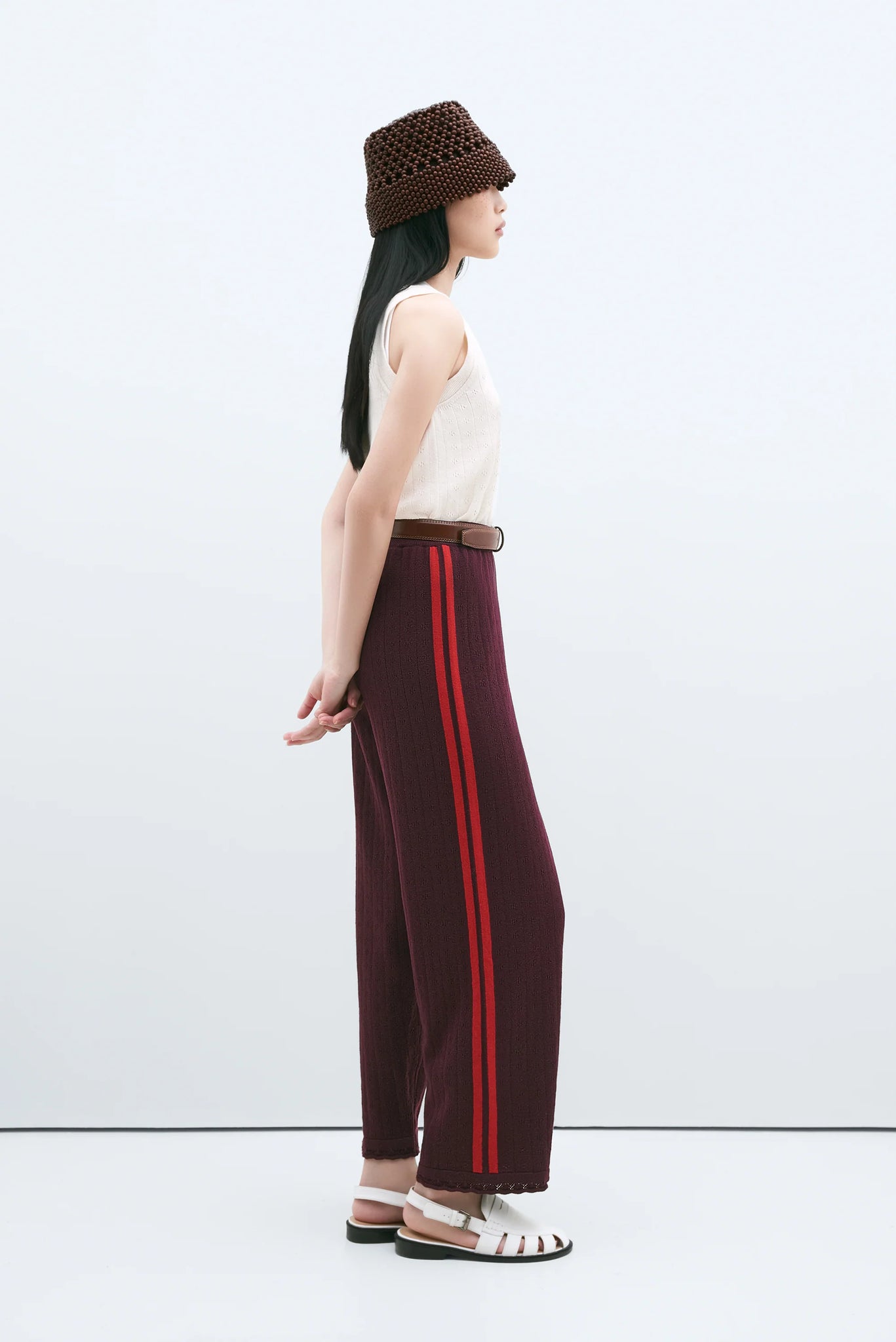 Merino Pointelle Pants in Burgundy