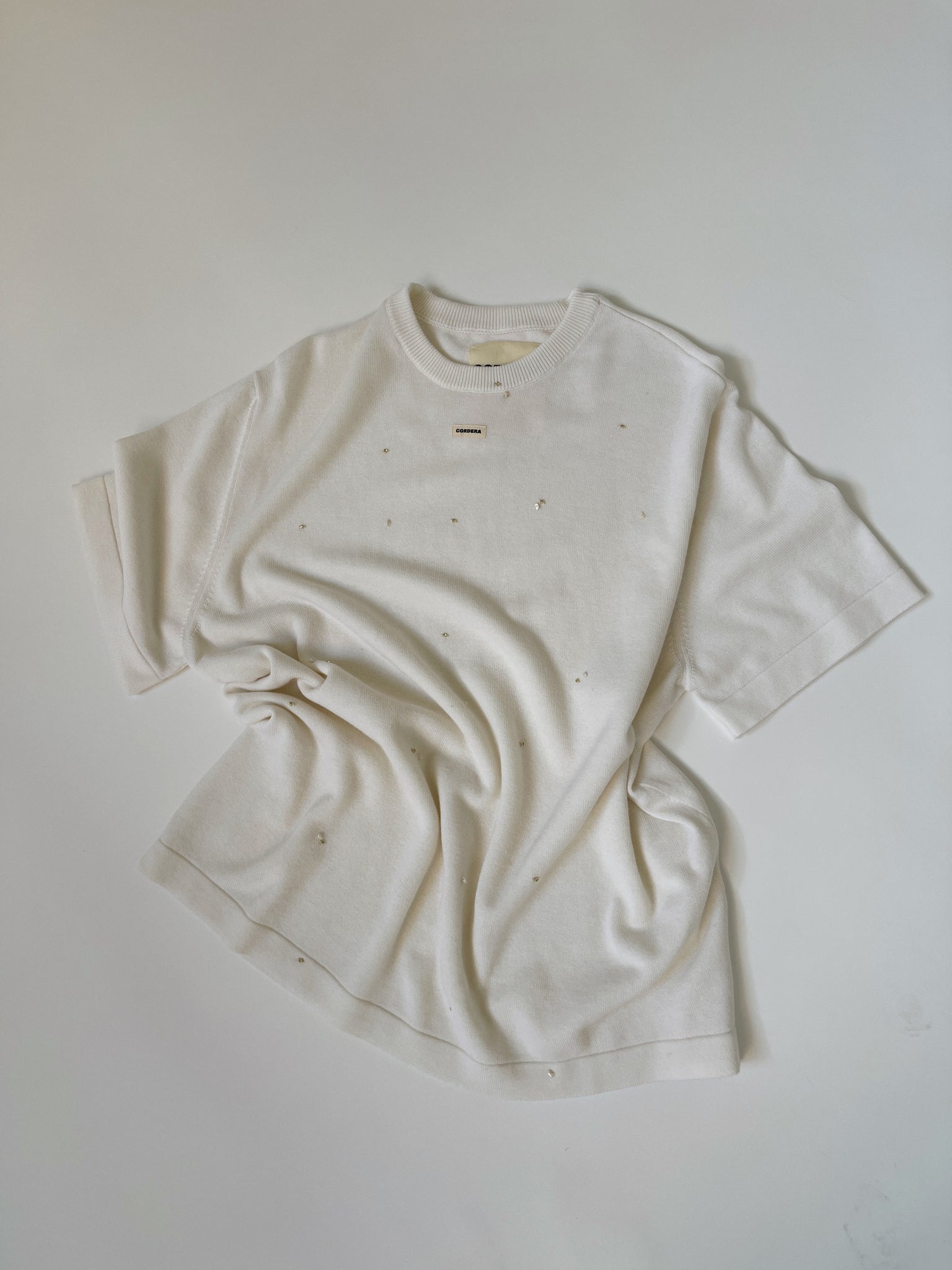 Merino Wool Beaded Tee in Natural